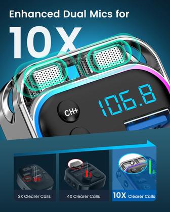 Imagem de Transmissor FM LENCENT Bluetooth 5.3, adaptador de carro, carregador de 48 W