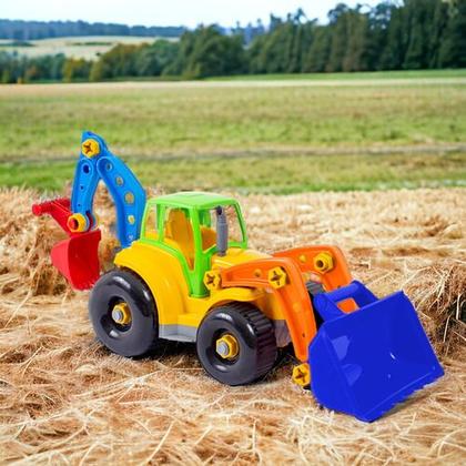 Imagem de Trator Brinquedo Didático Retroescavadeira Desmontavel