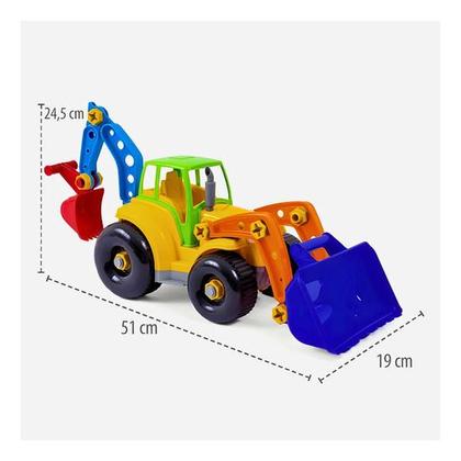 Imagem de Trator Brinquedo Didático Retroescavadeira Desmontavel