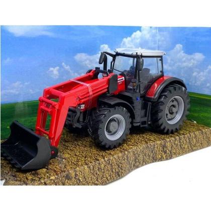 Imagem de Trator Com Pá Na Frente 10 Cm Burago Farm Massey Ferguson 8740S Com Pá Frontal Bburago 31633