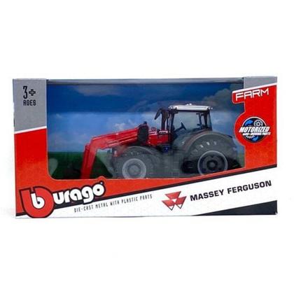Imagem de Trator Com Pá Na Frente 10 Cm Burago Farm Massey Ferguson 8740S Com Pá Frontal Bburago 31633