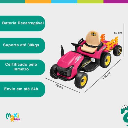 Imagem de Trator Elétrico Infantil C/Controle 2 Marchas Rosa Maxi Toys
