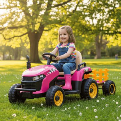 Imagem de Trator Elétrico Infantil C/Controle 2 Marchas Rosa Maxi Toys