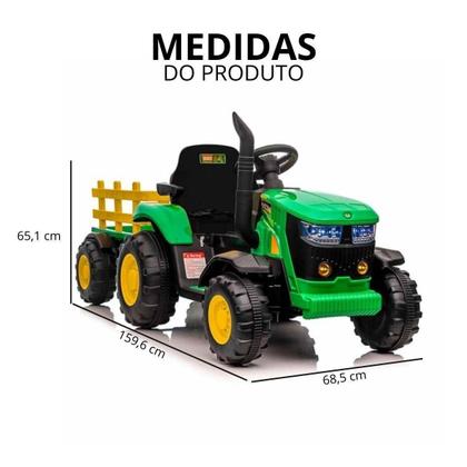 Imagem de Trator Elétrico Infantil Verde E Amarelo 12V Com Carreta C/R