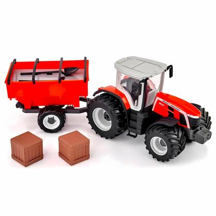 Imagem de Trator Massey Ferguson Modelo MF8S Graneleiro Vermelho Colecionável Com Carreta Removivel  Usual