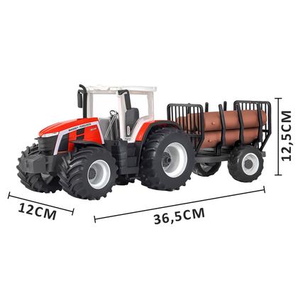 Imagem de Trator Massey Ferguson Modelo MF8S Tora Vermelho Colecionável Com Carreta Removivel