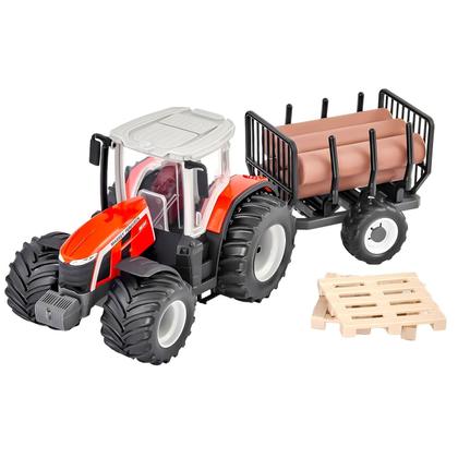 Imagem de Trator Massey Ferguson Modelo MF8S Tora Vermelho Colecionável Com Carreta Removivel