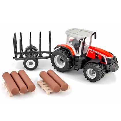 Imagem de Trator Massey Ferguson Modelo MF8S Tora Vermelho Colecionável Com Carreta Removivel