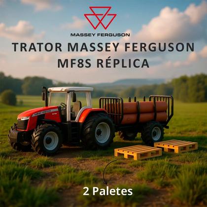 Imagem de Trator Massey Ferguson Modelo MF8S Tora Vermelho Colecionável Com Carreta Removivel