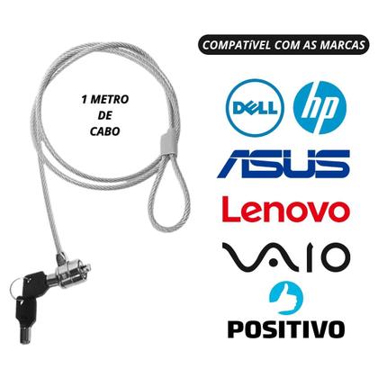Imagem de Trava De Segurança Notebook Pc Cadeado 2 Chaves Cabo De Aço