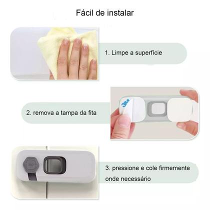 Imagem de Trava de Segurança Porta Geladeira Kit 2 unidades Protege Criança Bebe Fechadura Armario Gaveta Resistente Multiuso
