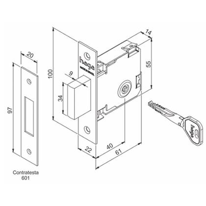 Imagem de Trava de Segurança Tetra Chave Auxiliar 601 Roseta Quadrada 529 Preto 40mm Par Haga