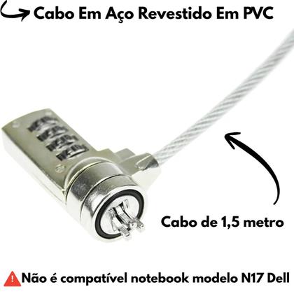 Imagem de Trava Notebook Com Segredo Cabo Super Resistente Fechadura Ideal Para Prender Na Mesa