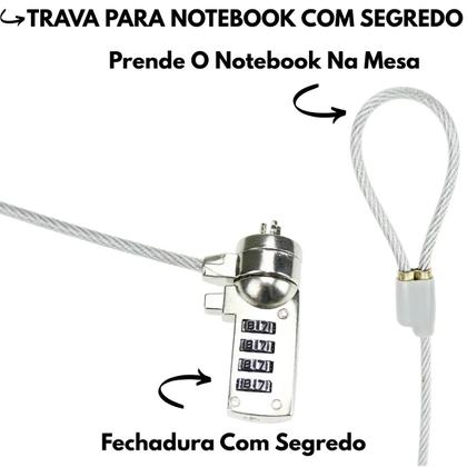 Imagem de Trava Notebook Com Segredo Cabo Super Resistente Fechadura Ideal Para Prender Na Mesa