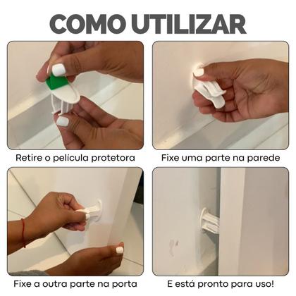 Imagem de Trava Porta Prendedor Fixador Adesivo Prático Parede Rodapé
