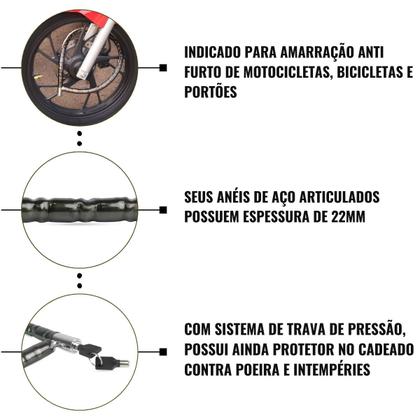Imagem de Trava Segurança Antifurto Articulada C/ Chave Gp Tech 100cm