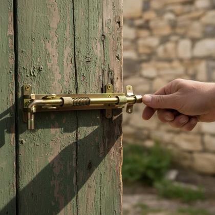 Imagem de Trava Trinco De Mola Porta Ferro Galvanizada Soldável 40cm Dourado-escuro