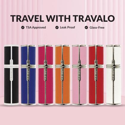 Imagem de Travalo Milano Perfume Atomizador Travel Refill U-Change System TSA Aprovado Reutilizável Airtight Fill Mini Pump Spray Lightweight Portable Vegan Leather w / Polished Metal Outer Shell Perfect Pink 0.17oz