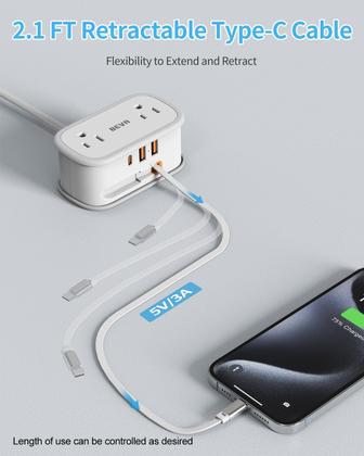 Imagem de Travel Power Strip BEVA BV4U2S-C 2 tomadas CA 3 portas USB