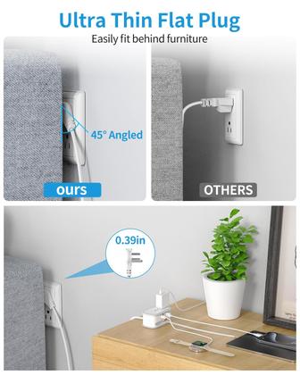 Imagem de Travel Power Strip BEVA BV4U2S-C 2 tomadas CA 3 portas USB