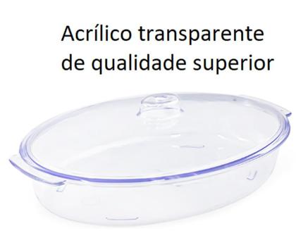 TRAVESSA ACRÍLICA PLÁSTICO OVAL PEQUENA COM TAMPA 19X28cm unidade - TASIL Imagem de TRAVESSA ACRÍLICA PLÁSTICO OVAL PEQUENA COM TAMPA 19X28cm unidade