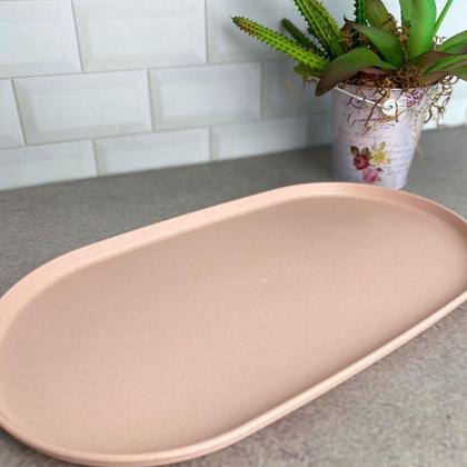 Imagem de Travessa Oval Bambu Plástico 38x21cm Prato Bandeja Servir Pe