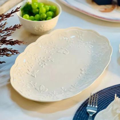 Imagem de Travessa Prato de Porcelana New Bone Butterfly Flower Borboletas e Flores Lyor 31x21cm