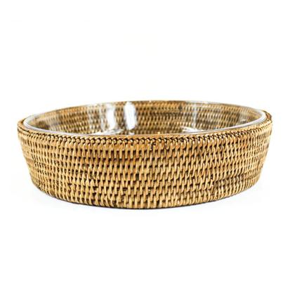 Imagem de Travessa Refratária Maya Redonda Com Suporte Rattan 28Cm - Natural Home