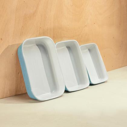 Imagem de Travessa Refratária Retangular Em Porcelana Bake Water Blue Oxford