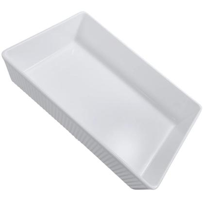 Imagem de Travessa Retangular 25,3 Cm Tigela Estriada Melamina Branca Servir Porcoes Salgados Petisco Food Truck Bestfer