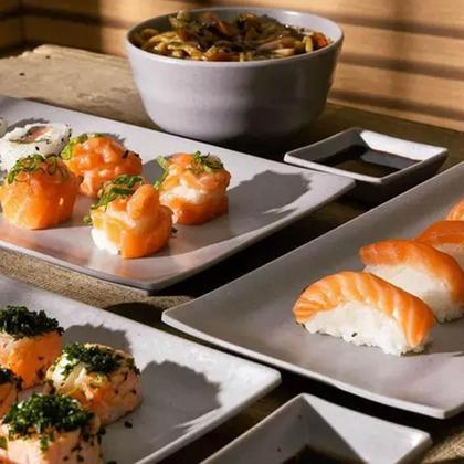 Imagem de Travessa Retangular de Melamina Servir Sushi 29x14cm Bandeja Lyor Tóquio Granilite