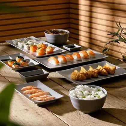 Imagem de Travessa Retangular de Melamina Servir Sushi 29x14cm Bandeja Lyor Tóquio Granilite