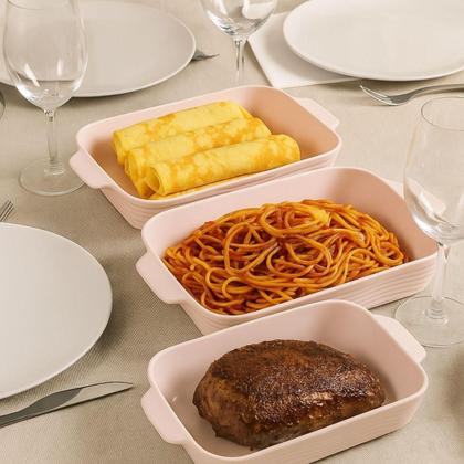 Imagem de Travessa Retangular Sandy Para Forno E Mesa 3 Tamanhos