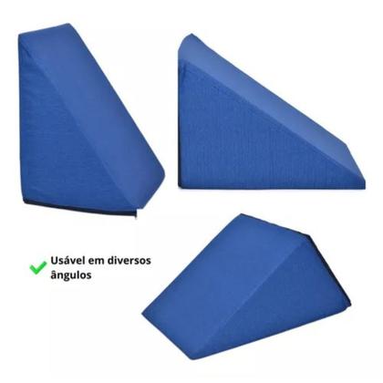 Imagem de Travesseiro Almofada Tringalular Encosto Apoio Costa Leitura Com Capa Azul