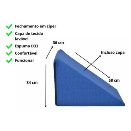 Imagem de Travesseiro Almofada Tringalular Encosto Apoio Costa Leitura Com Capa Azul