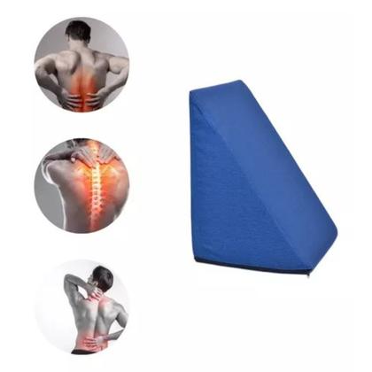 Imagem de Travesseiro Almofada Tringalular Encosto Apoio Costa Leitura Com Capa Azul