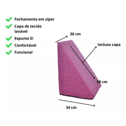 Imagem de Travesseiro Almofada Tringalular Encosto Apoio Costa Leitura Com Capa Pink