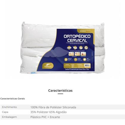 Imagem de Travesseiro Cervical Ortopédico Fibrasca 100% Fibra Siliconizada 50x70 C/ Suporte Alto e Suporte Baixo - Branco