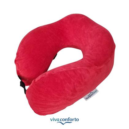 Imagem de Travesseiro de Viagem Apoio de Pescoço Visco Nasa Ergonômico Anatômico Capa Removível Vermelho - Viva Conforto 