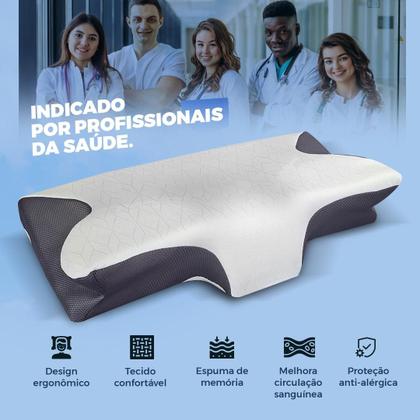 Imagem de Travesseiro Ergonômico Vitasono Meu Sono Top Cervical Ortopédico Nasa Anatômico Alinhamento da Coluna