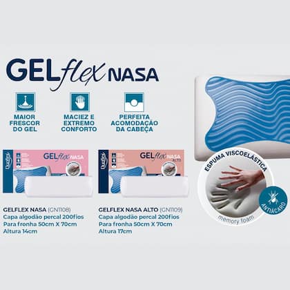 Imagem de Travesseiro Gelflex Nasa Alto Espuma e gel 100% poliuretano