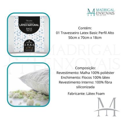Imagem de Travesseiro Látex Basic Perfil Alto - Malha 100% Poliéster - Flocos de Látex - Conforto Térmico