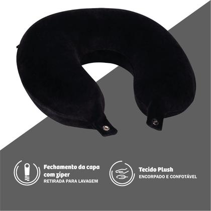 Imagem de Travesseiro Nasa De Pescoço Nap Viagem Plush Preto Anatômico
