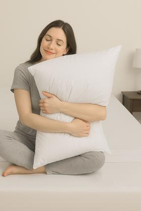 Imagem de Travesseiro Queen 80cm x 60cm Grande Pillow Pluma Com Fronha/Capa Algodão com Zíper Cor Branco