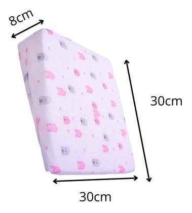 Imagem de Travesseiro Rampa Anti Refluxo Bebe Para Carrinho Com Capa Rosa Lavável Estampado 100% Algodão