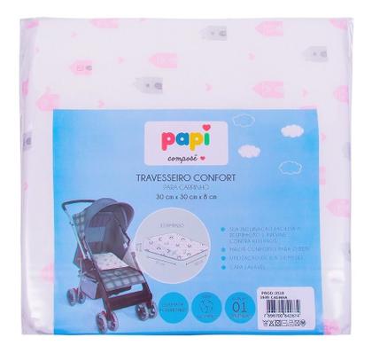 Imagem de Travesseiro Rampa Anti Refluxo Bebe Para Carrinho Com Capa Rosa Lavável Estampado 100% Algodão