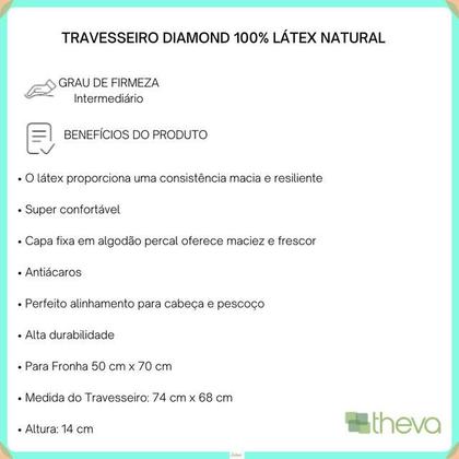 Imagem de Travesseiro Theva Diamond Látex 50x70 - Flocos de Látex - Qualidade Excelente - Alinha Perfeitamente a coluna e Pescoço