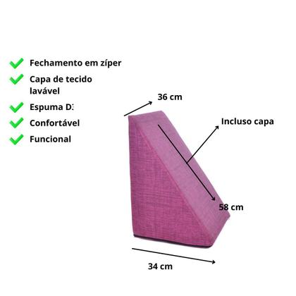 Imagem de Travesseiro Triangular Encosto Anatômico Almofada de Apoio Espuma D33 Capa Removível Zíper Adulto