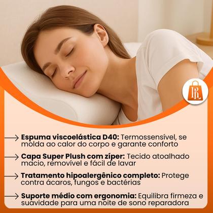 Imagem de Travesseiro Viscoelástico Cervical Espuma D40 Antiácaro Capa Lavável 48x68cm