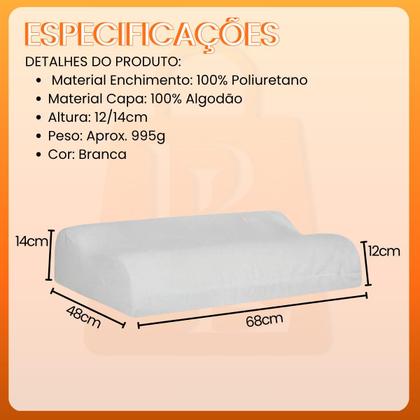 Imagem de Travesseiro Viscoelástico Cervical Espuma D40 Antiácaro Capa Lavável 48x68cm
